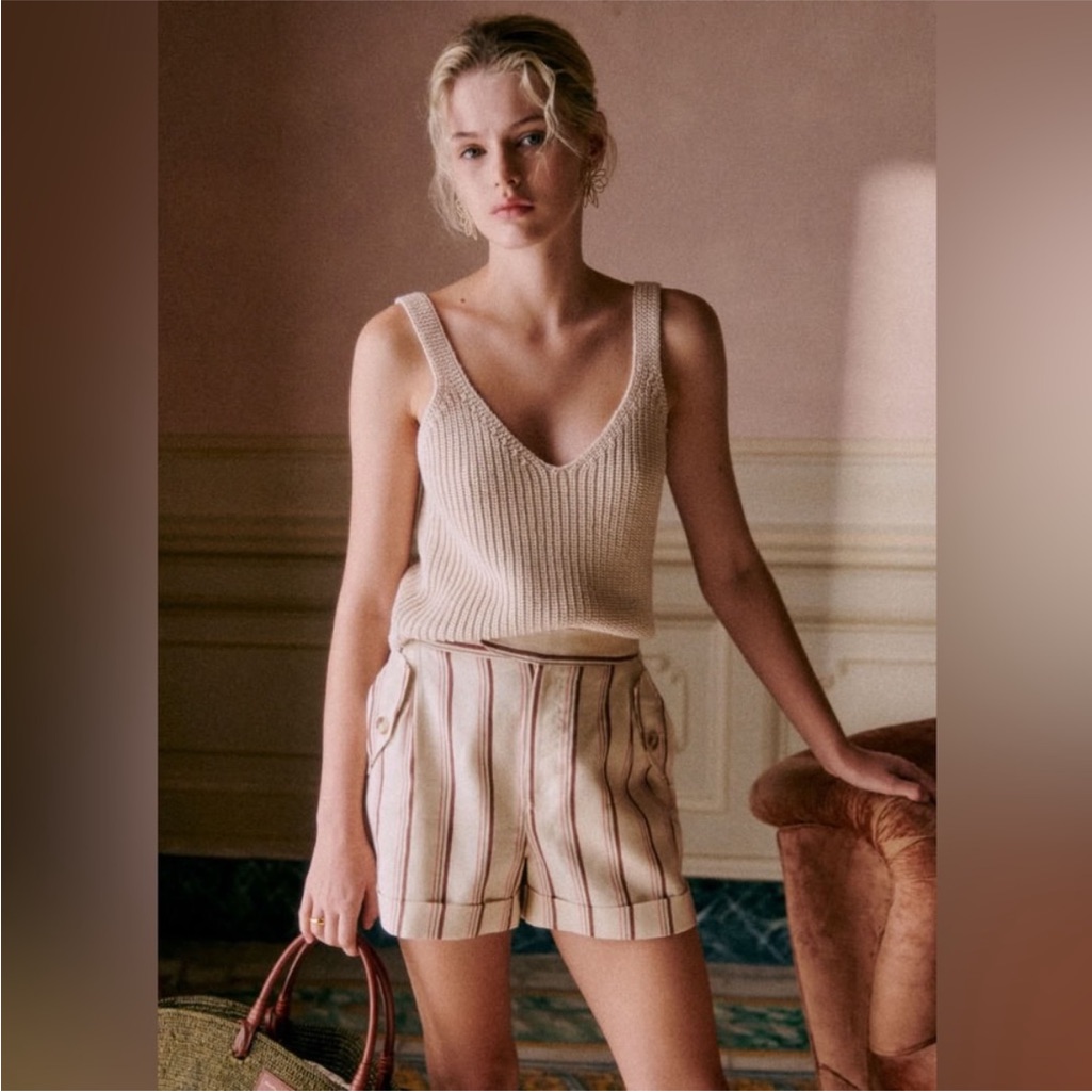 Sezane Cedric Shorts Stripes Beige Pink Brown